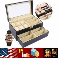 9+6 Slots Watch Box Eyeglasses Jewelry Sunglass Storage Drawer Lockable Case