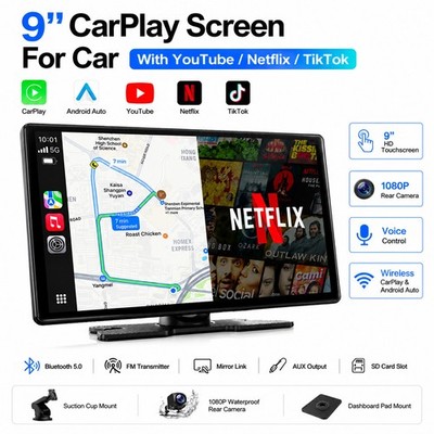 3-in-1 9'Carplay Screen Wireless AI Video BOX with Net-Flix YouTube Touchscreen