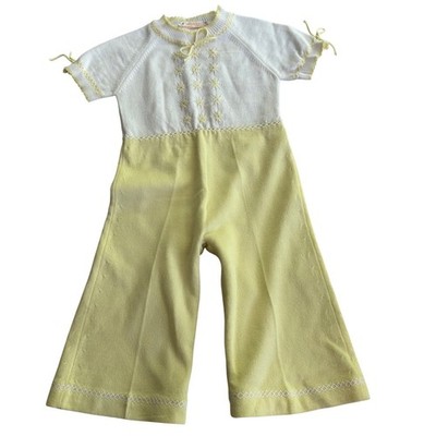 Renzo Vintage Cottagecore Unisex Romper Made in Italy Yellow Embroidered Size S