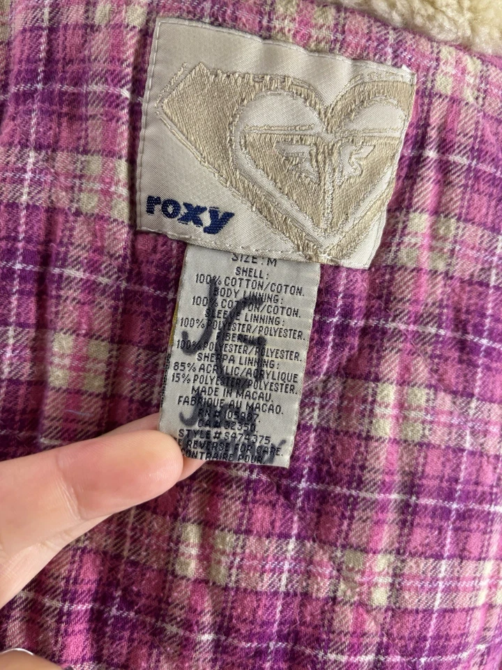 Vintage Y2K Roxy white Corduroy Sherpa Trucker Jacket sz M Shearling Lining 00s - Image 3 of 4