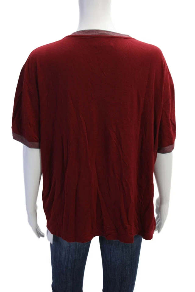 Camiseta Giorgio Armani para mujer mezcla de seda cuello en V roja azul talla 60 EUR Foto 3 de 4