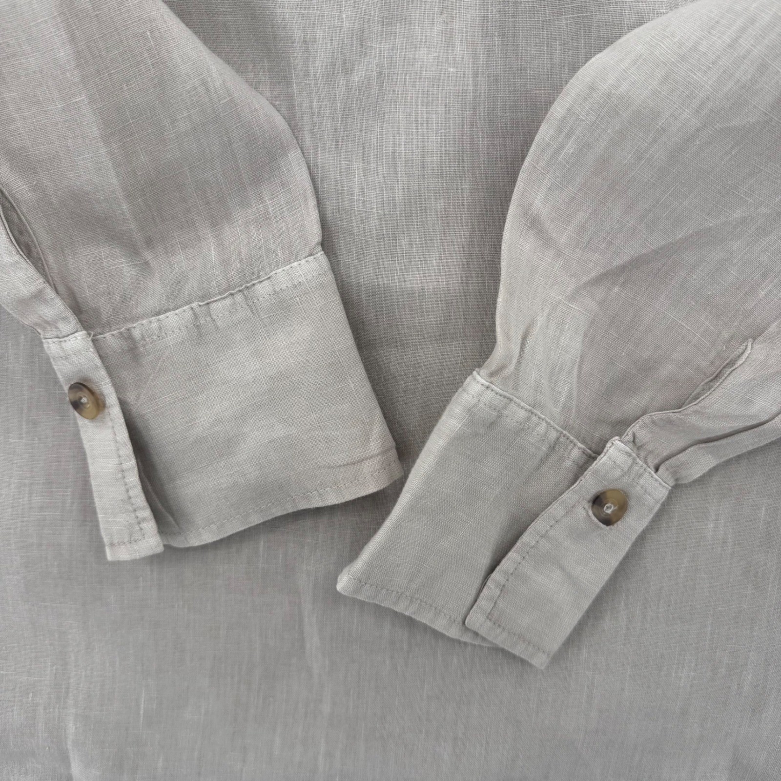 Zara Woman 100% Linen Beige Button Down Shirt Long Sleeve Pocket Top Size M thumbnail 10