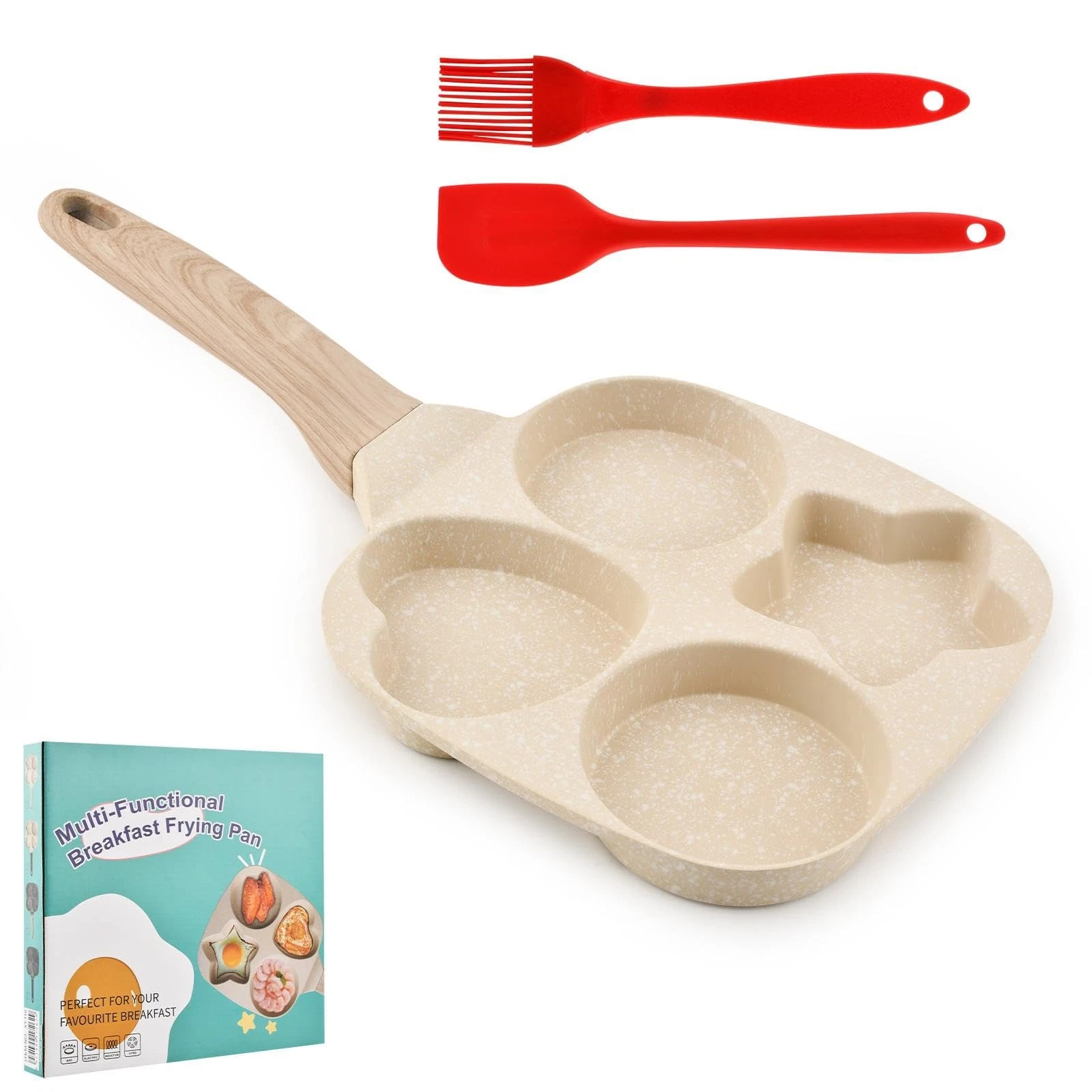 4-Cup Nonstick Egg Pan with Silicone Brush & Spatula, Divided Grill Frying Pa...