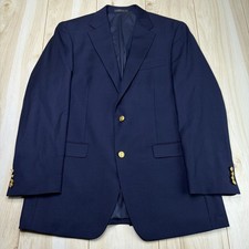 Lauren Ralph Lauren Gold Button Navy Blue Wool Blazer Mens Size 42L Sport Coat