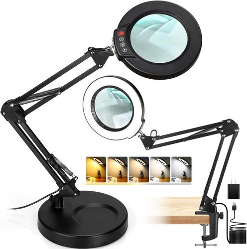 10X Magnifying Glass with Light and Stand, 2-in-1 Desk Lamp & 10X, Black - Picture 1 of 7