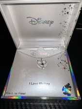 Disney Fine Silver Plated I LOVE MICKEY Heart Pendant Necklace New W/ Tags  Box