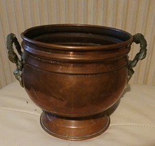 Large Round Copper Planter with brass handles Vintage Indoor / Outdoor 7.5"/19cm