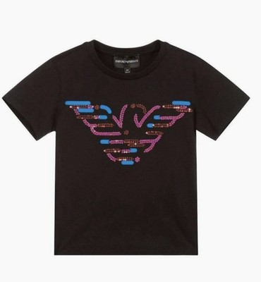 Emporio Armani Girl s Black Sequin Eagle Logo Cotton T-Shirt Size 12A, 154CM $84
