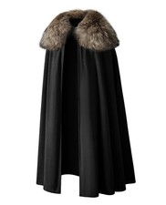 Mens Viking Robe Costume Fur Cloak Shoulder Lengthened Cape Medium, Black