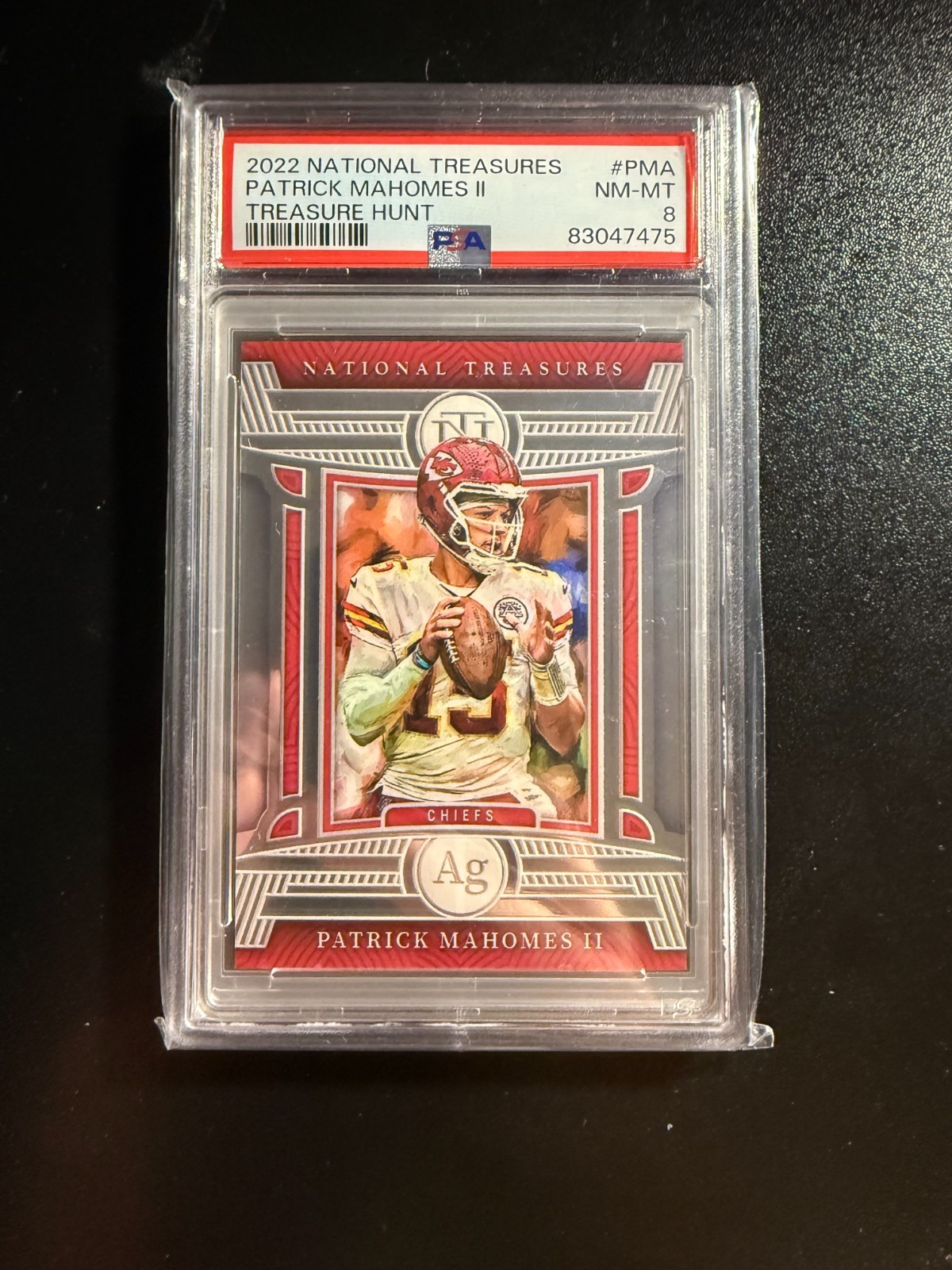2022 PANINI NATIONAL TREASURES PATRICK MAHOMES II TREASURE HUNT SILVER /25 PSA 8