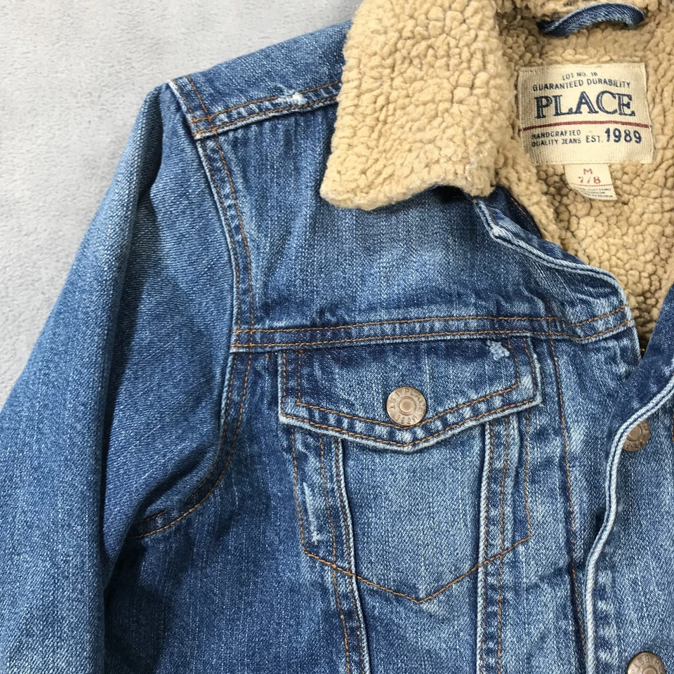 Chaqueta de mezclilla para niños Place Trucker niños 7-8 azul forrada Sherpa niño envejecido Foto 4 de 4