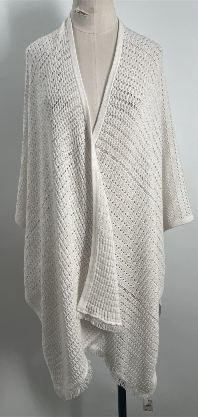 TALBOTS Women's Cotton CROCHET ASYMMETRICAL White Poncho Sweater One Size