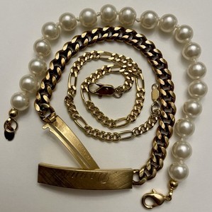 Authentic 3 pc Gold Plated Bracelet Lot 31.1g Faux Pearl, Speidel Electroplated, Figaro