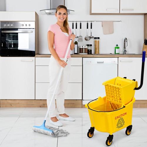 Premium Commercial Mop Bucket Side Press Wringer On Wheels Cleaning 26 Quart - Picture 3 of 6