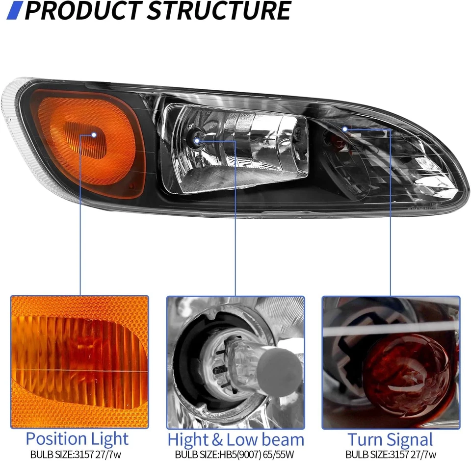 Headlights For 2008-2013 Peterbilt 325/384/386 Truck Black Left+Right Headlamps - Image 2 of 4