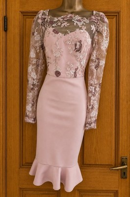 Chi Chi London Kleid Gr. 16 Midi bestickt Rüschen Schößchen besondere Anlässe