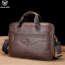 US Men's Genuine Leather Briefcase Shoulder Messenger Bag Work Laptop Computer