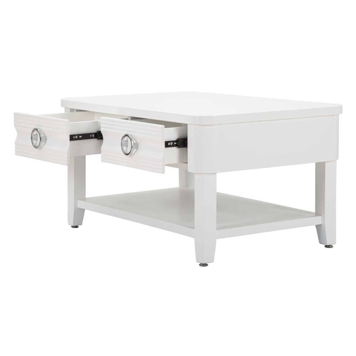 Table basse bois 90cm blanc Shine meuble de salon rectangulaire