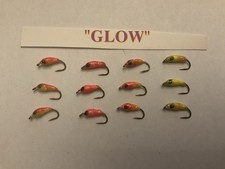 Ice Fishing Jigs  12 Berta’s GLOW Bugs  Size 12  Hand Tied In Rome City, IN