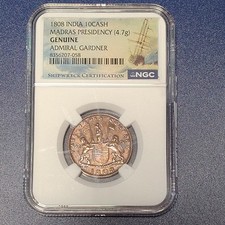 Madras Presidency 1808 10 Cash Admiral Gardner NGC Shipwreck British Coin 10273