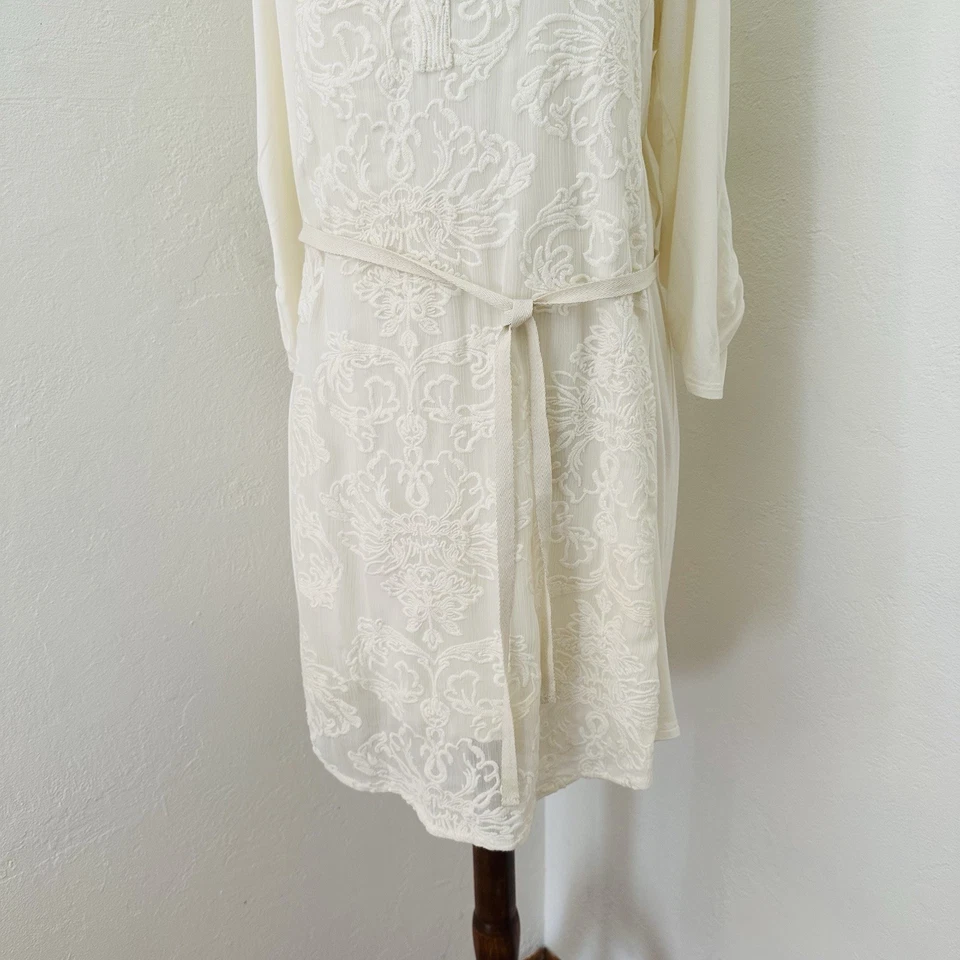 Anthropologie Tiny Shirt Dress Womens Medium Mini Cream Floral Embroidered - Image 4 of 4