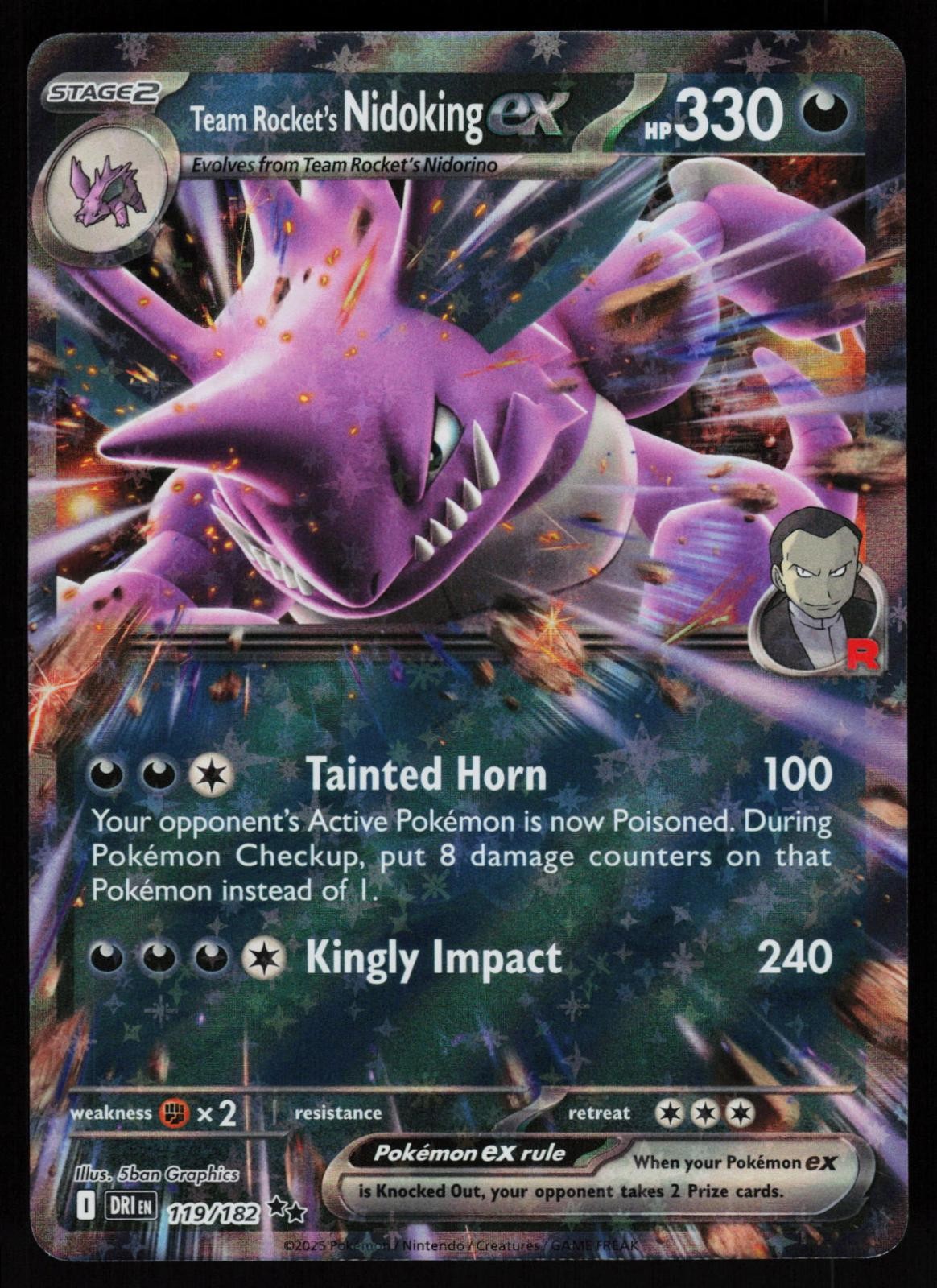 Team Rocket's Nidoking ex 119/182 Destined Rivals Holo NM/M Pokemon Graphics