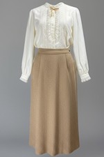 Vintage 60s Lady Holiday Wool Blend Skirt  Ruffled Lace Blouse Outfit Size M