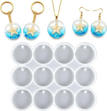 Moldes de silicona circular de 12 cavidades para resina, moldes de llavero de resina brillante de 1,37"" con