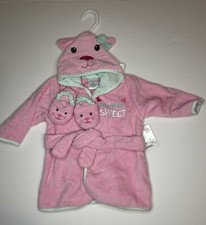 NWT Pink Baby Hooded Robe with Slippers Sz 0-9 months