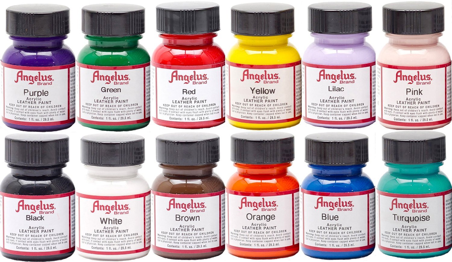 (2 Bottles) of Angelus Acrylic Shoes Boots Handbags Leather Paint Dye 1 oz