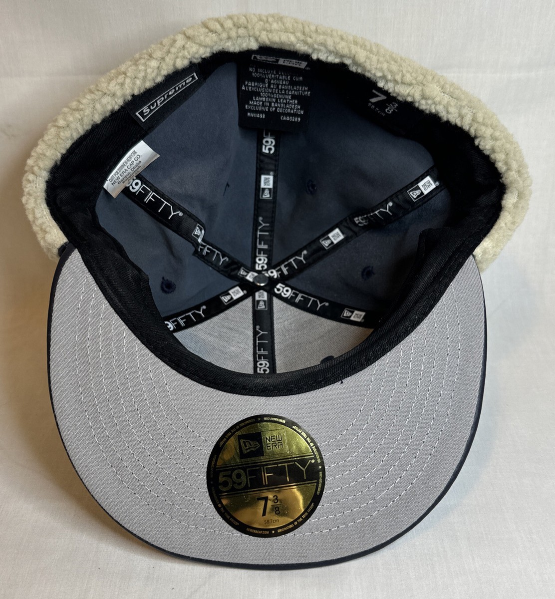 Supreme Navy Leather Box Logo Ear Flap Hat (7-3/8)-New | eBay
