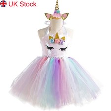UK Kids Unicorn Fancy Dress Up Girls Party Tutu Sequins Costume Headband Outfit