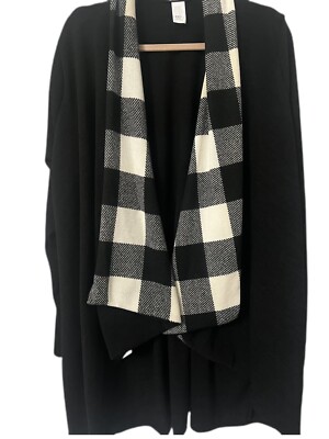 Heimish Womens Cardigan Jacket 3X Black Cream Plaid Solid Soft Warm Hacci NEW