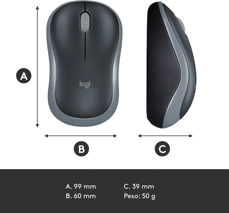 MOUSE WIRELESS M185 GRIGIO LOGITECH RICEVITORE USB PC LAPTOP DESKTOP WIFI 2,4GHZ - Immagine 4 di 4