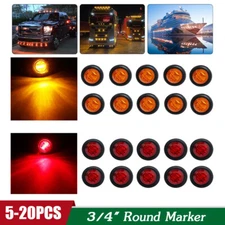 3/4" 12V Marker Lights LED Truck Trailer Round Side Bullet Light Amber Red Lamps