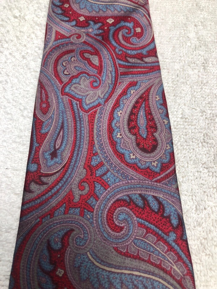 GEOFFREY BEE МУЖСКОЙ ГАЛСТУК КРАСНЫЙ С СИНИЙ И СЕРЫЙ ПЕЙСЛИ 3,5 X 58 - Изображение 3 из 4