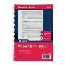 Better  Money Rent Receipt Book, 2 Part Carbonless, 7 5/8" x 11" Spiral 200 Sets