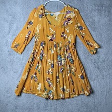 Altard State Dress Womens Medium Boho Yellow Floral Front Pockets Flowy Quarter