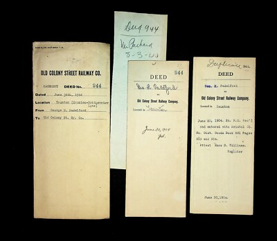 Old Colony/Eastern Mass. Street Railway trolley Deeds - Taunton, MA (7 records)
