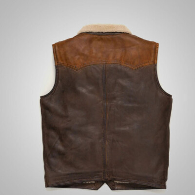 Gilet Western Vintage Années 70 Homme Marron Daim Sherpa Taille M