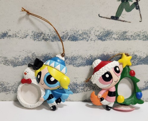 2 Power Puff Girls Bubbles & Blossom Christmas Ornament Cartoon Network 2002
