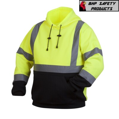 HIGH VISIBILITY Lime Class 3 Pullover Safety Sweatshirt Hoodie Jacket Hi-Vis