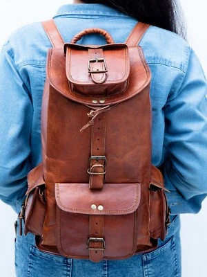 Sac à dos homme marron vintage sac à dos en cuir neuf sac de voyage fait main - Photo 1/4