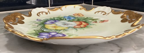 Hand Painted Porcelain Handled Plate 10.25” Round - Picture 2 of 4
