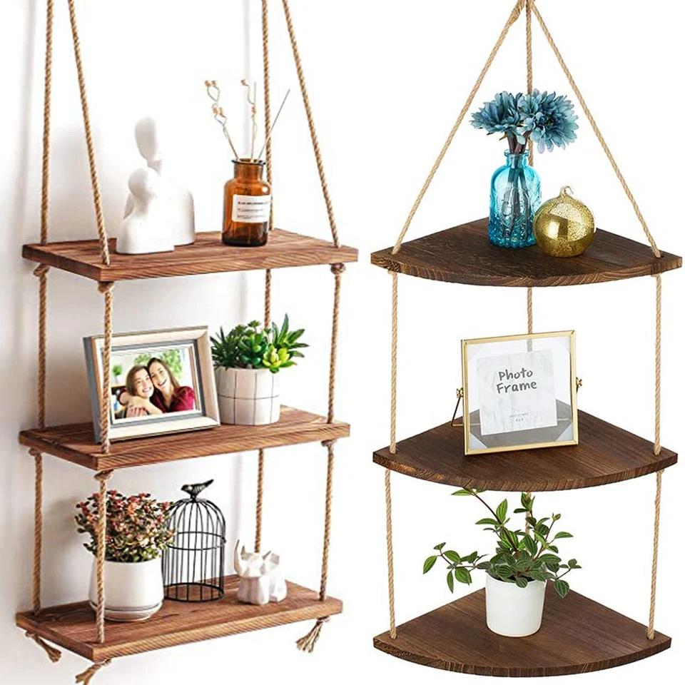 Wandregal Eckregal Holz Wandablage Badregal Küchenregal 3 Ebenen Freischwebend - Bild 2 von 4