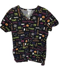 SB Scrubs Halloween Candy Corn Pumpkin Scrub Top Sz XS