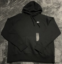 Large Nike Men  s Club Fleece Pullover Hoodie BV2654-010 Black / White NWOT