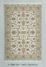 4x6 Ivory Green Persiann Sultanabad Style High KPSI Hand Knotted Wool Rug