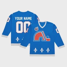 Personalized Quebec Nordiques Nolan 1992/93 Blue Line Player Hockey Shirt