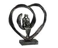 725776 Deko-Objekt Paar Im Herz Schwarz-Silber Matt 26Cm Aus Kunststein